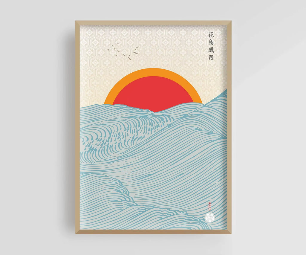 Mount Fuji Sunrise Wave Canvas Print Hokusai Giant Wave Landscape Japanese Wall Art Poster for Modern Living Room Home Decor