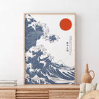 Mount Fuji Sunrise Wave Canvas Print Hokusai Giant Wave Landscape Japanese Wall Art Poster for Modern Living Room Home Decor