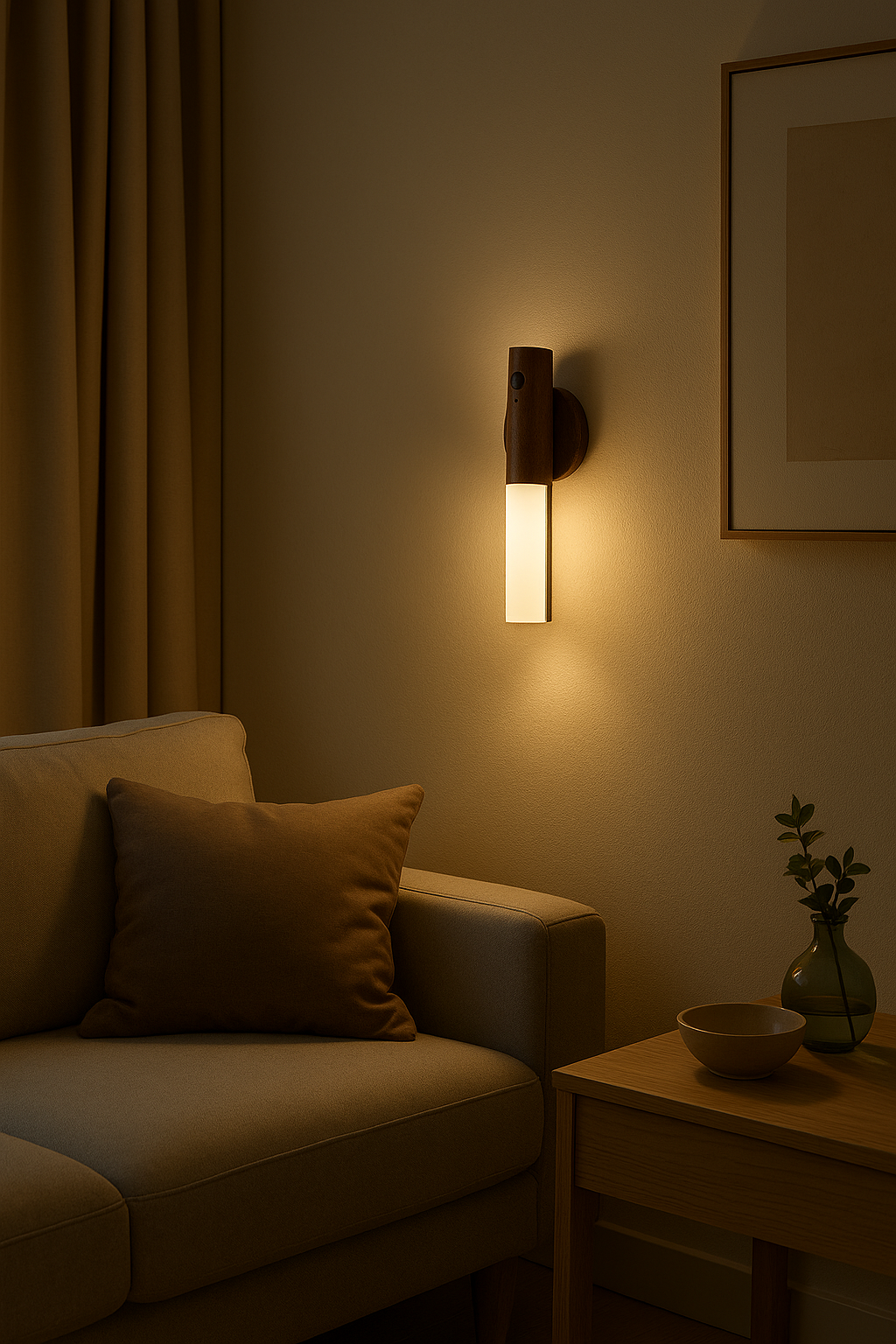Magnetic Motion Sensor LED Night Light – Rechargeable Wooden Wall Lamp