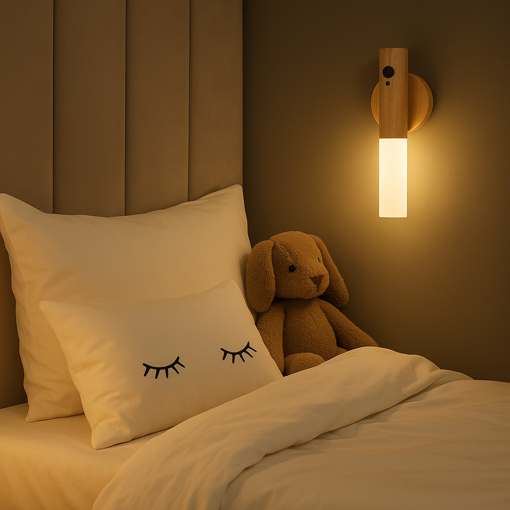 Magnetic Motion Sensor LED Night Light – Rechargeable Wooden Wall Lamp