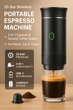 Portable 20-Bar Espresso Coffee Maker | Capsule & Ground Coffee Compatible, USB-C Rechargeable