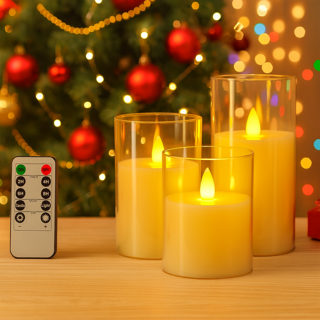 Flameless LED Candle Set with Remote Timer – Warm Yellow Acrylic Candles for Home Décor
