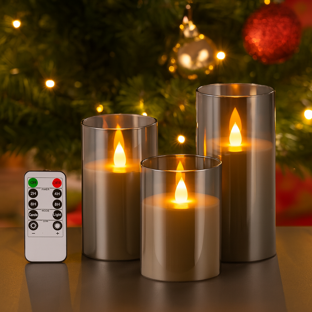 Flameless LED Candle Set with Remote Timer – Warm Yellow Acrylic Candles for Home Décor