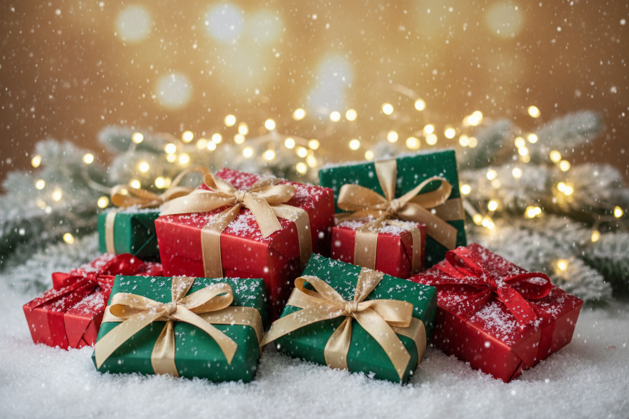christmas presents and snow